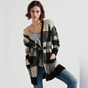 Lucky Brand Black and Cream Checkered Cardigan